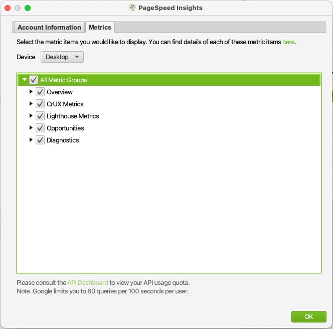 Screaming frog website audit pagespeed insights