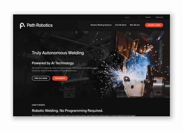 Manufacturing web design example: Path Robotics Website Homepage