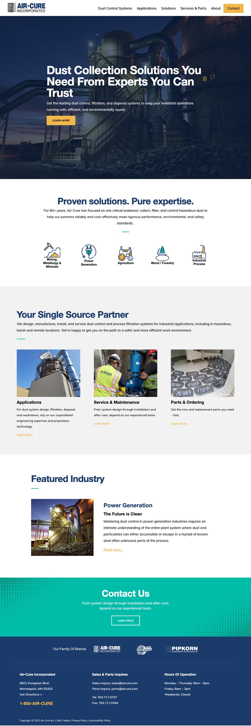 Manufacturing web design example: Air-Cure Website Homepage