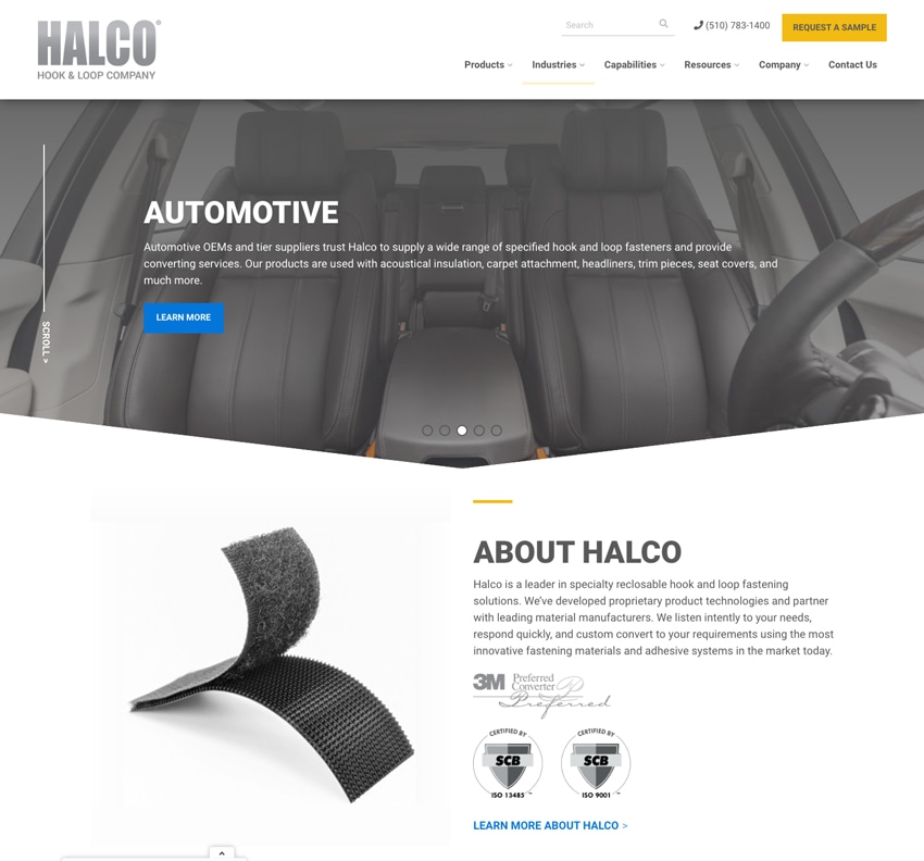 Manufacturing web design example: Halco Website Homepage