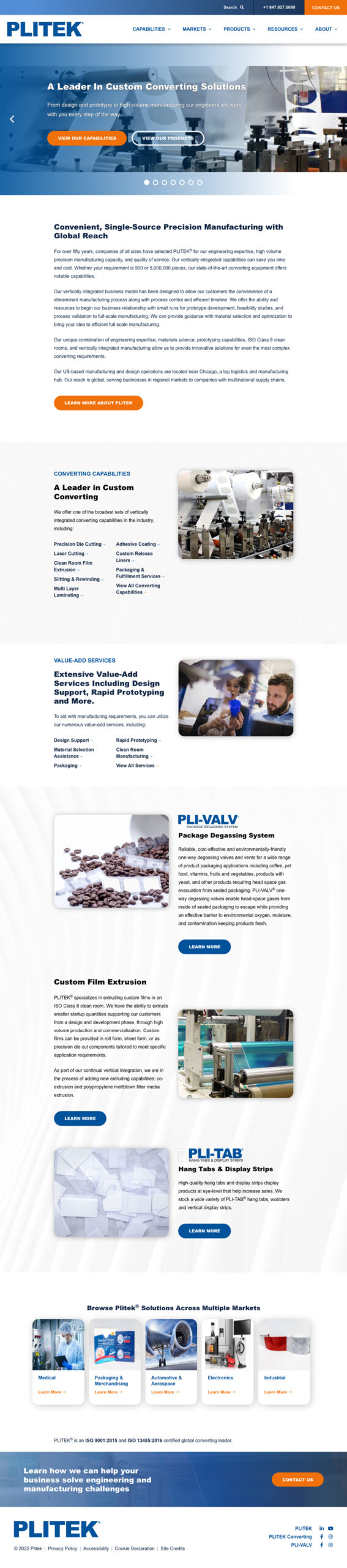 Manufacturing web design example: Plitek Website Homepage