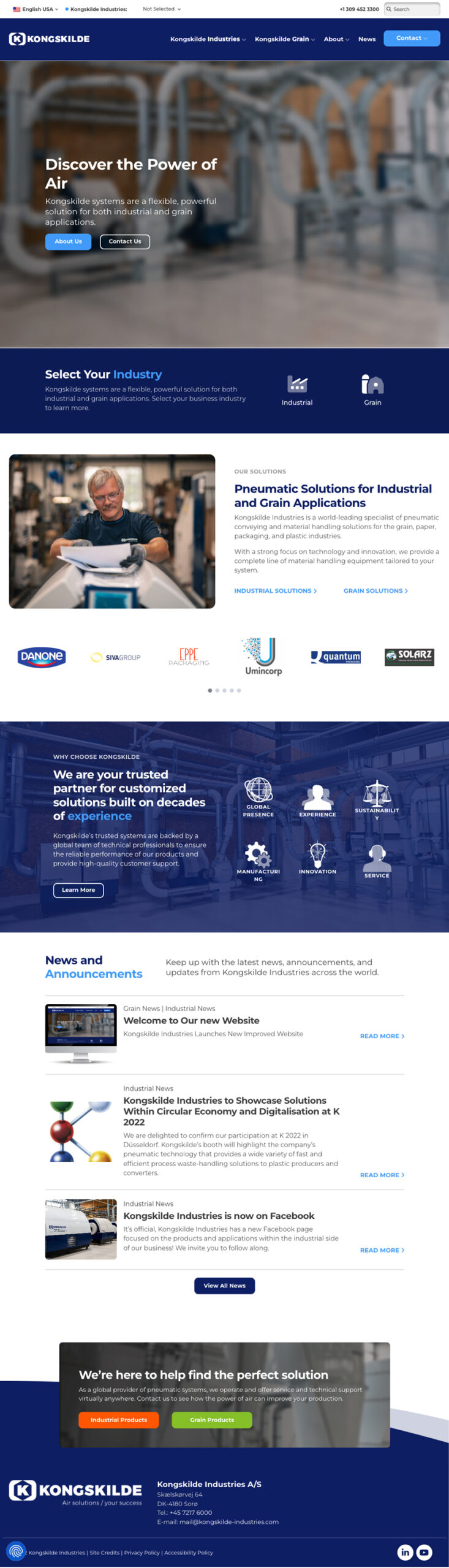 Manufacturing web design example: Kongskilde Website Homepage