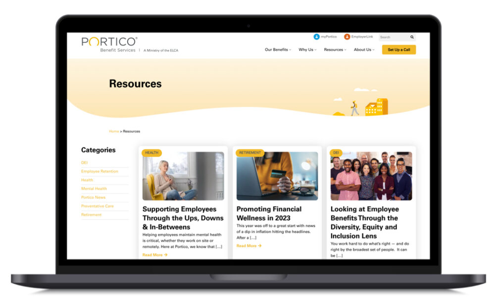 B2B Professional Services Website Design Portico Benefits Laptop