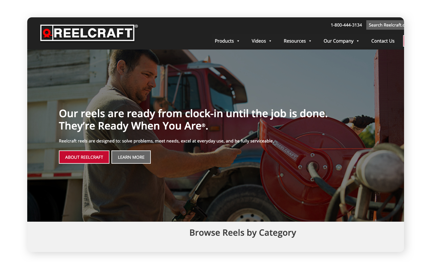 Industrial Reel Supplier UX visual design Reelcraft Industries Homepage After