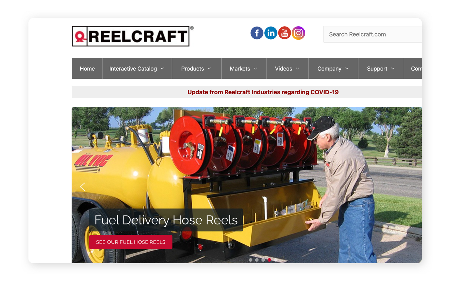 Industrial Reel Supplier UX visual design Reelcraft Industries Homepage Before