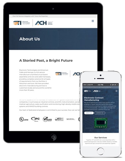 B2B Electronic Contract Manufacturer Web Design ETI Responsive Mobile