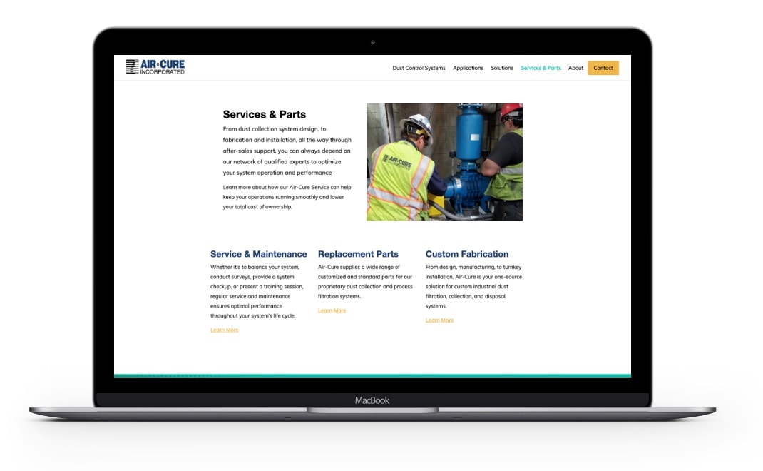 B2B Industrial Air Filtration Company Web Design Air Cure Laptop