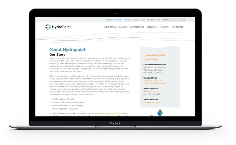 B2B Irrigation Water Management Web Design HydroPoint Desktop