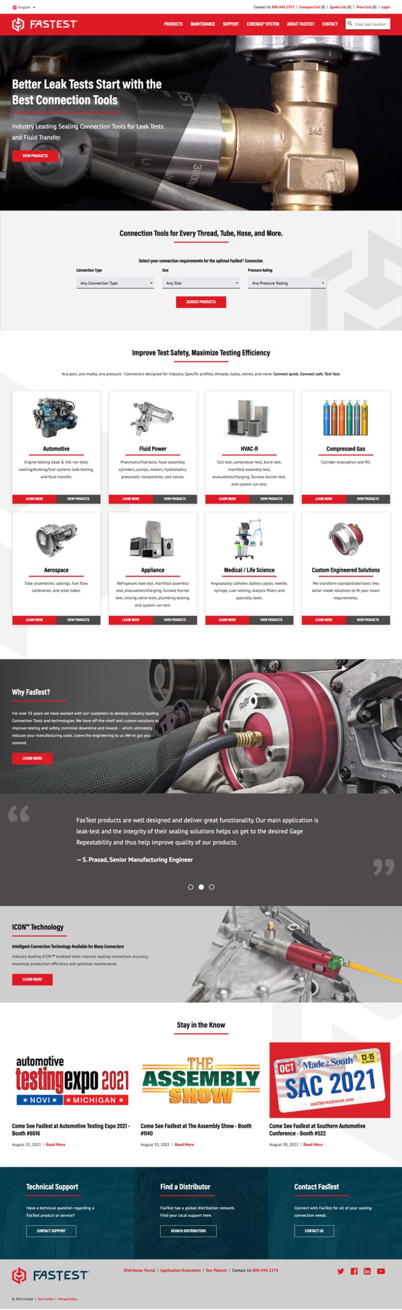 B2B Sealing Connection Tools Manufacturer Web Design FasTest Home