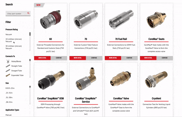 B2B Sealing Connection Tools Manufacturer Web Design FasTest Product Search