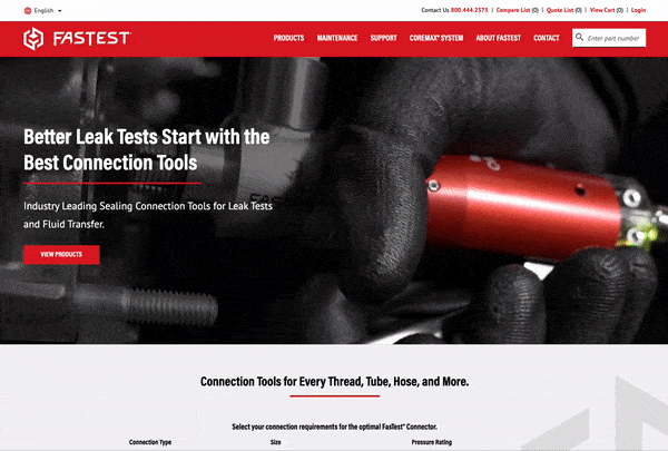 B2B Sealing Connection Tools Manufacturer Web Design FasTest Home Banner 2