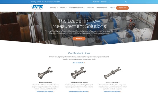 Primary Flow Signal Industrial Website Homepage