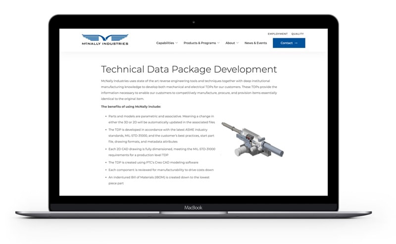 B2B Contractor Web Design Case Study McNally Industries Desktop