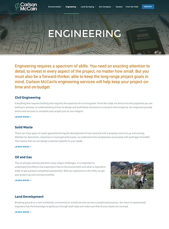 B2B Environmental Engineering Web Design Case Carlson McCain Interior