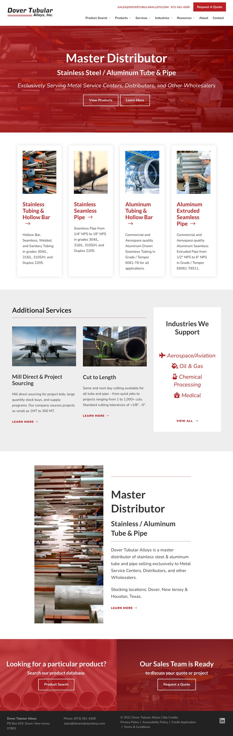 B2B Industrial Distributor Web Design Case Study Dover Tubular Alloys Interior