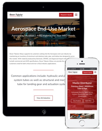 B2B Industrial Distributor Web Design Case Study Dover Tubular Alloys Mobile