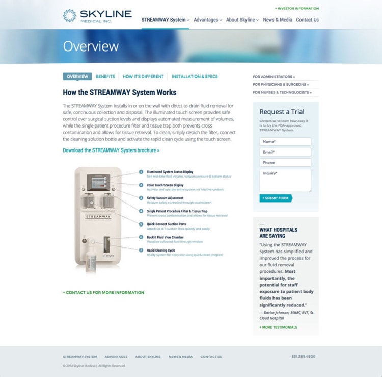 B2b Medical Device Web Design Case Study Skyline Medical Streamway