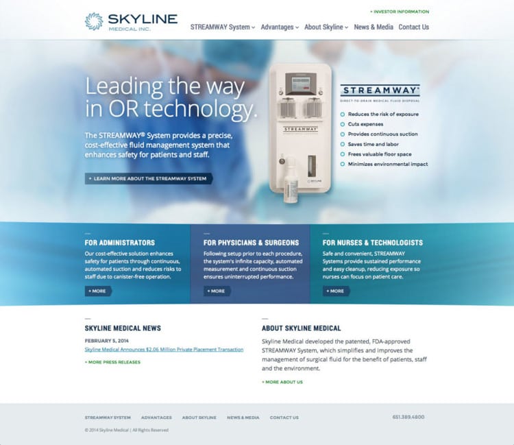 B2b Medical Device Web Design Case Study Skyline Medical Homepage