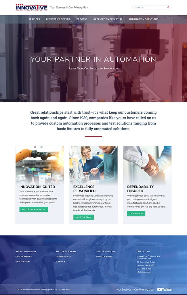 Custom Automation Equipment Web Design Case IPE Interior