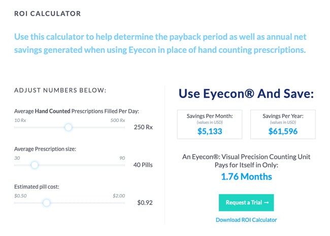 Eyecon Pill Counter Pharmaceutical Website Contact Form Example