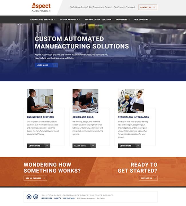 Industrial Automation Web Design Case Study Aspect Automation Homepage