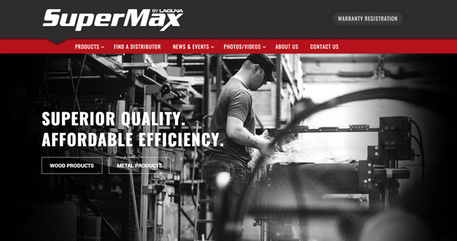 Manufacturing web design example: Supermax Tools' Homepage