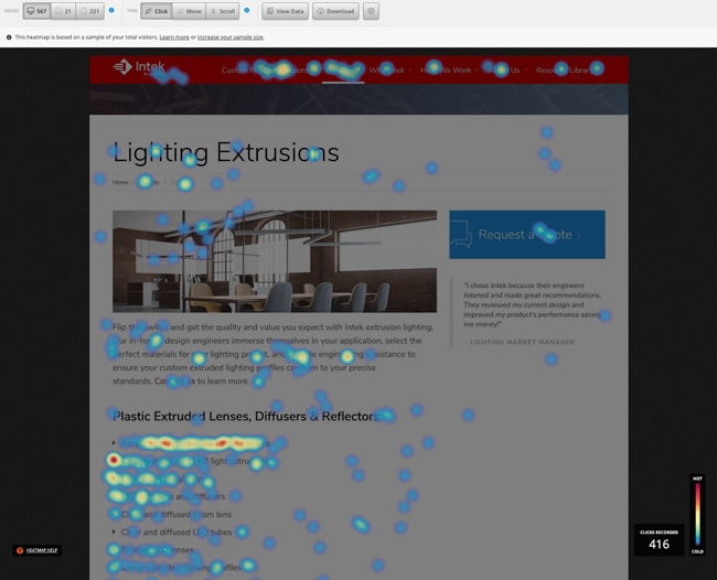 Intek Plastics Manufacturing Website Heatmap Review Tool Example