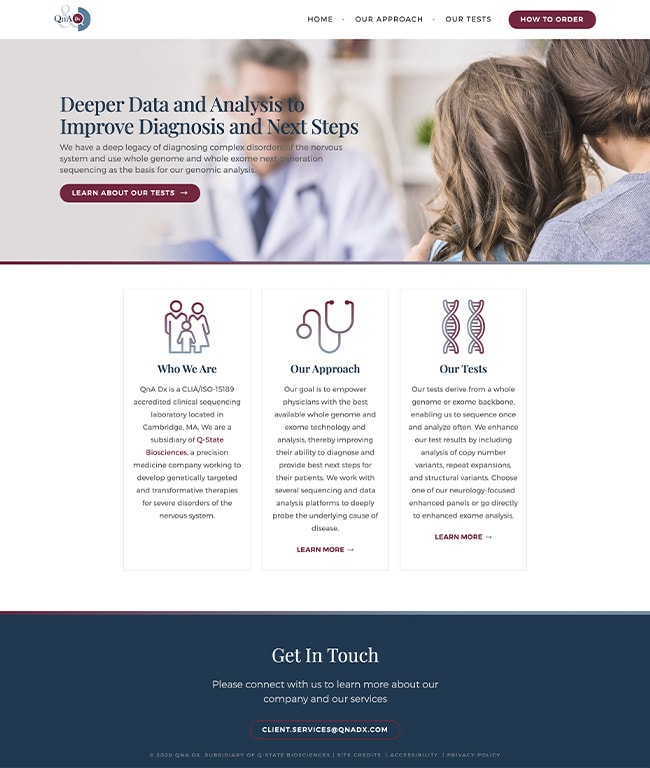 Life Science Web Design QnA Dx Case Study Homepage