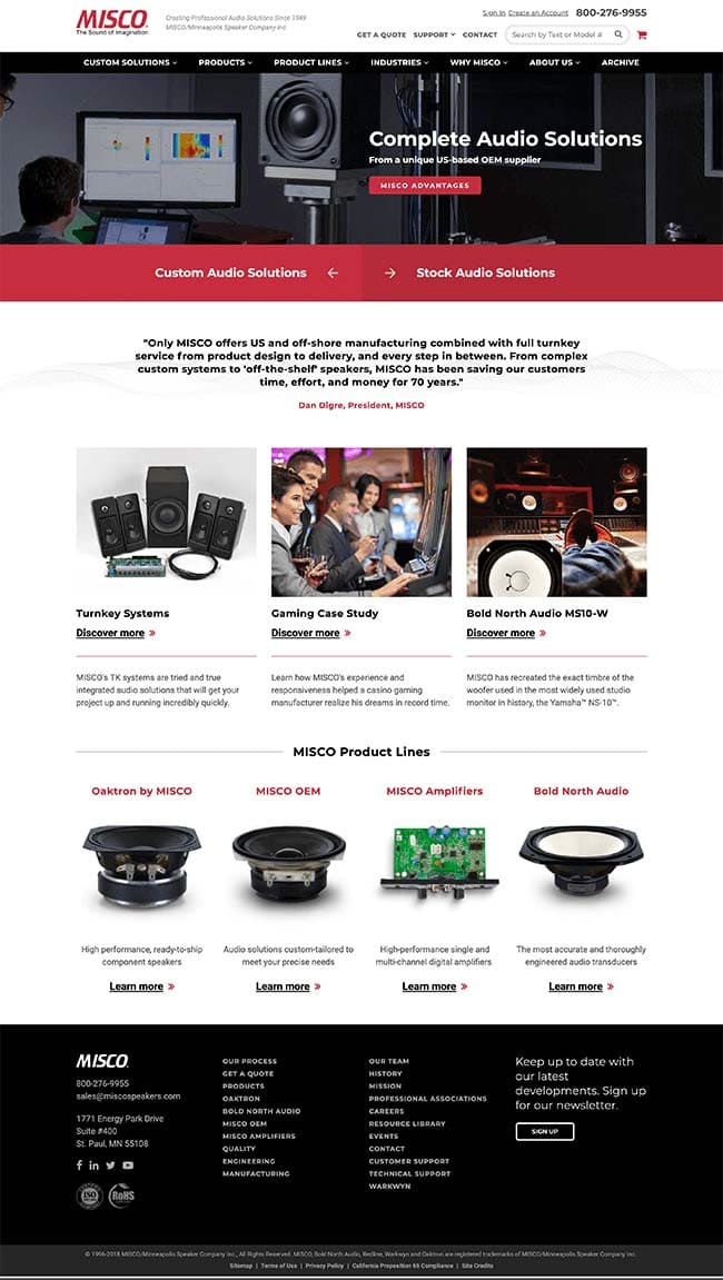 OEM Manufacturing Web Design Case Study Misco Speakers Homepage