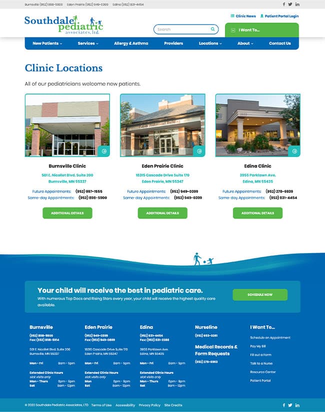 Pediatric Website Design Southdale Pediatrics Case Study Interior Page