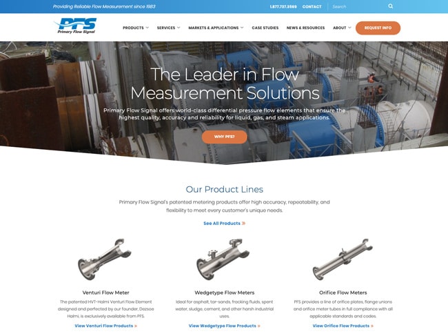 Image of Primary Flow Signal industrial Homepage Website Banner Intro Text Length